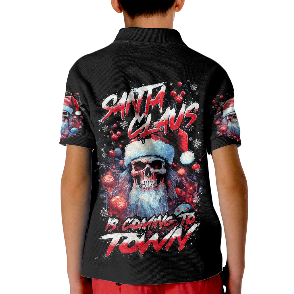 Skull Santa Claus Kid Polo Shirt Santa Claus Is Coming To Town - Wonder Print Shop