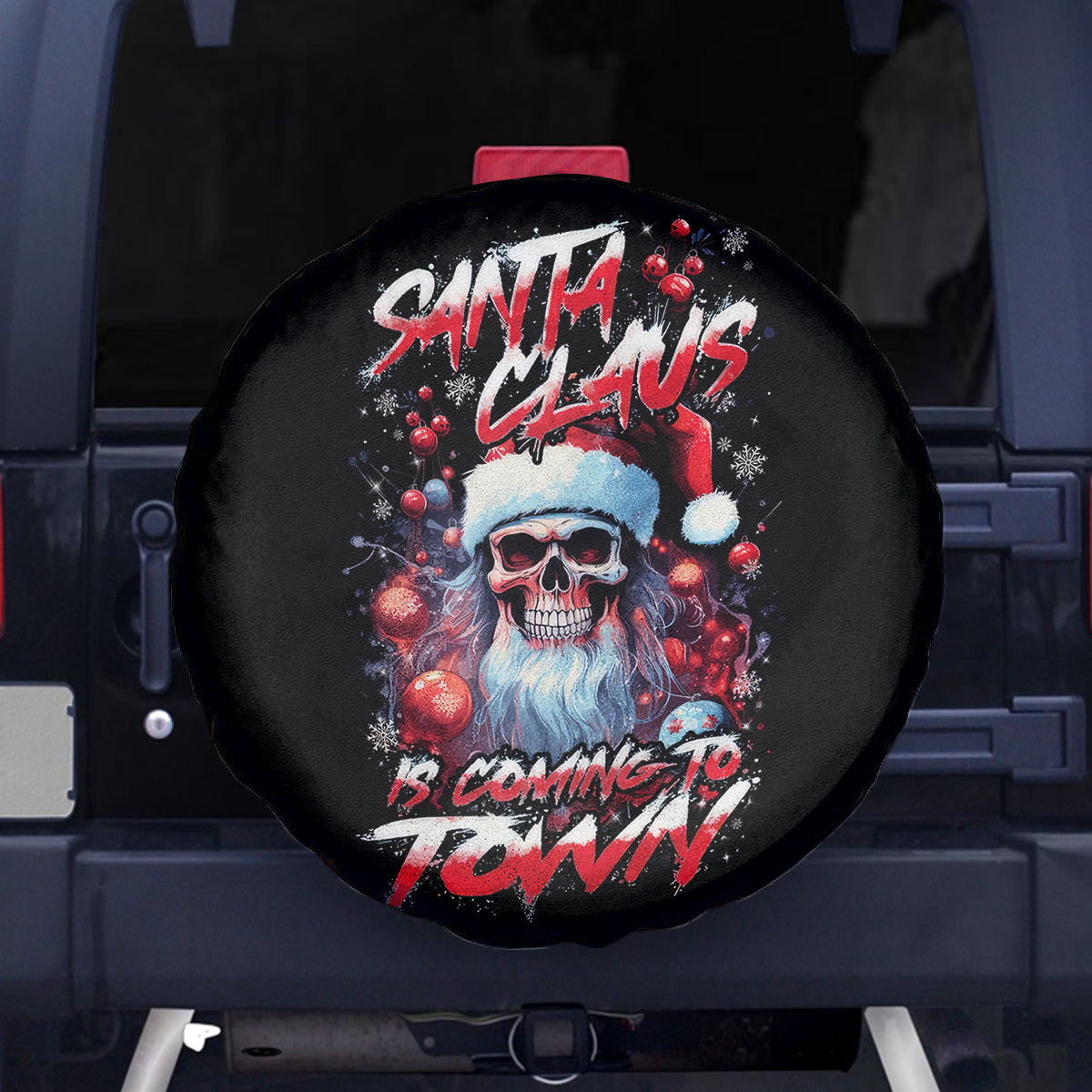 Skull Santa Claus Spare Tire Cover Santa Claus Is Coming To Town - Wonder Print Shop