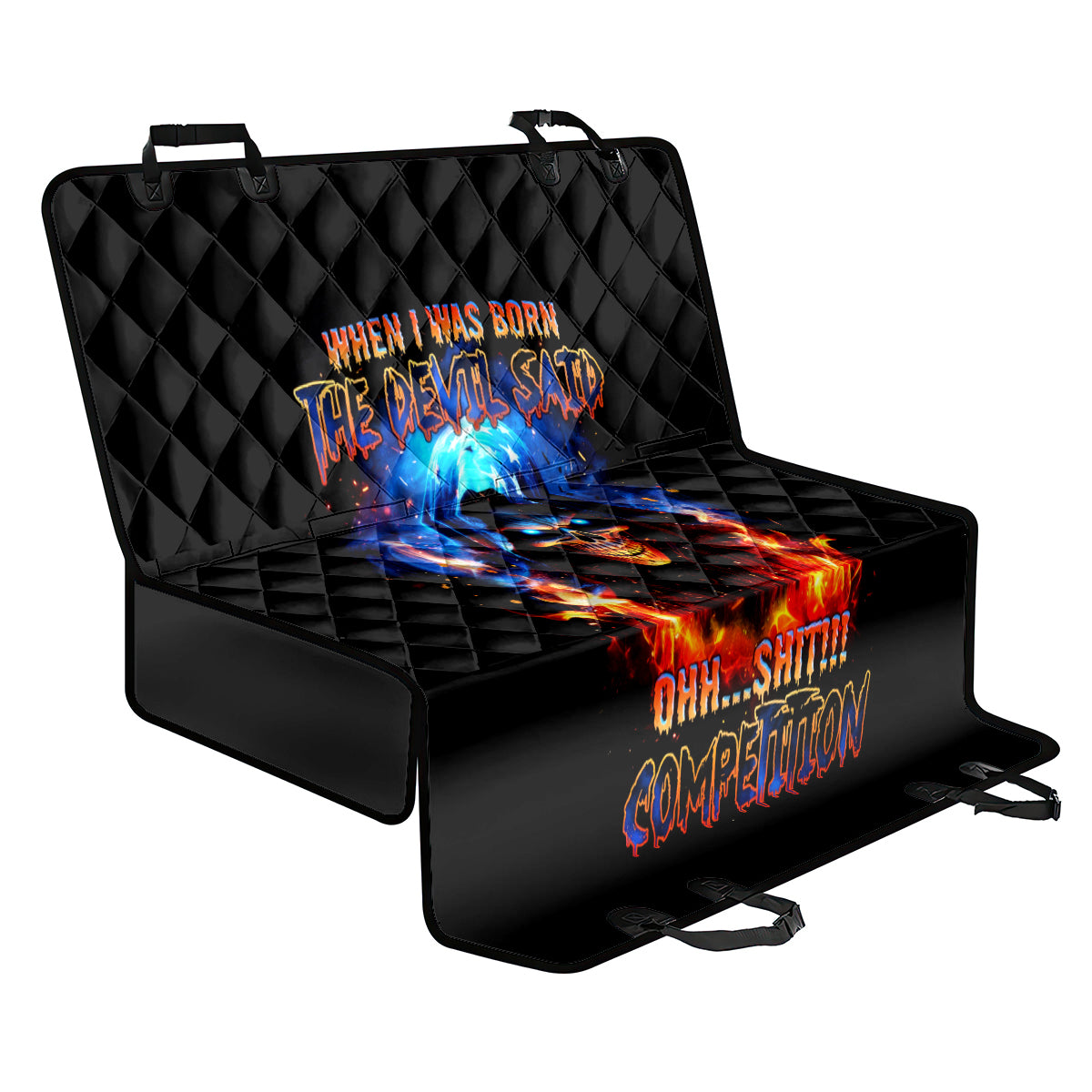 Flame Skull Back Car Seat Cover When I Was Born The Devil Said Competition - Wonder Print Shop