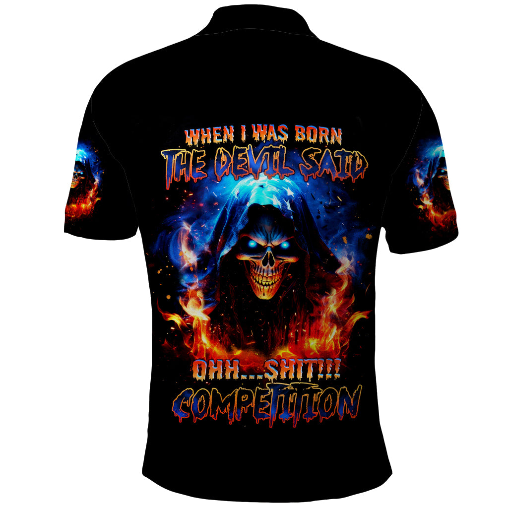 Flame Skull Polo Shirt When I Was Born The Devil Said Competition - Wonder Print Shop