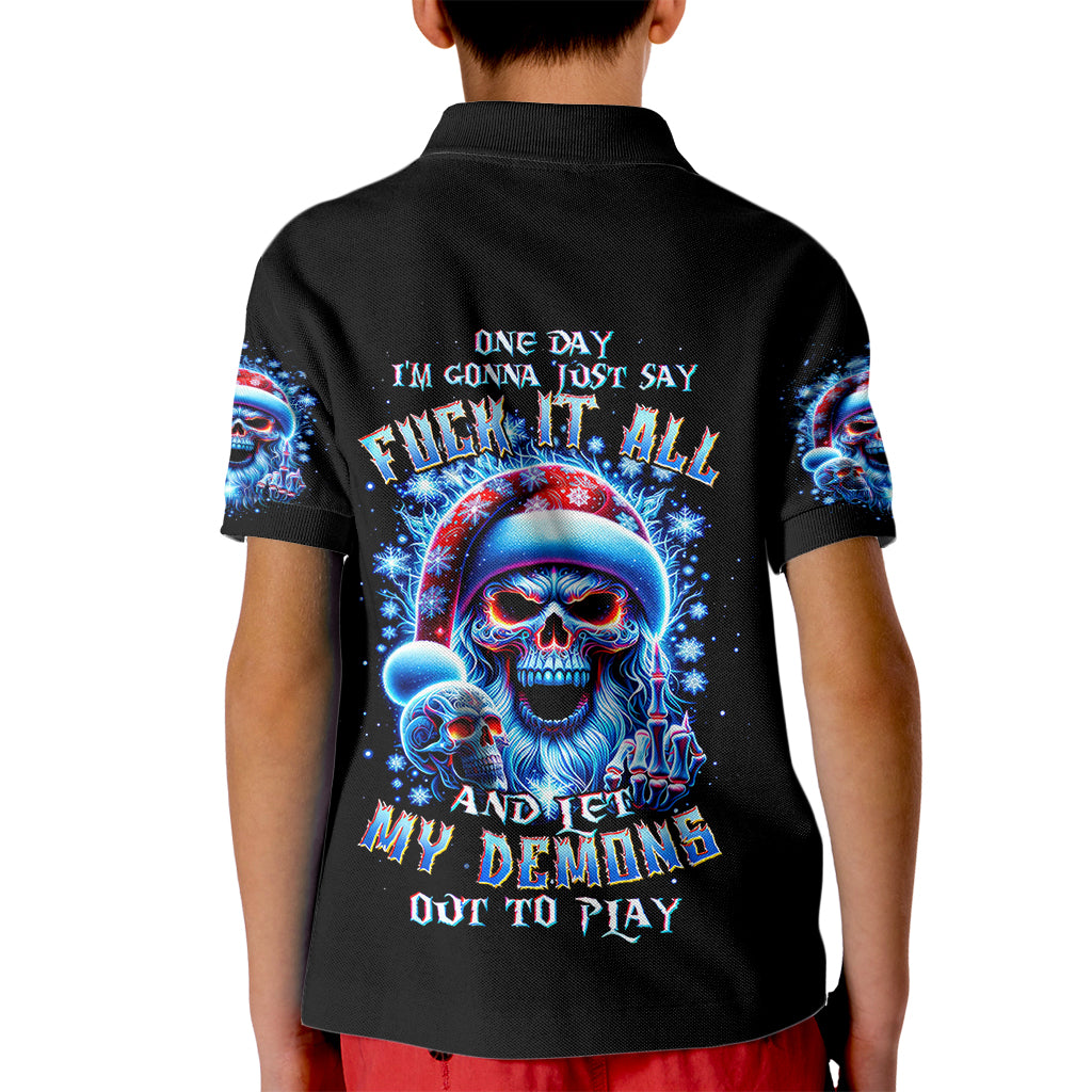 Skull Santa Claus Kid Polo Shirt One Day Say Fuck Itt All And Let My Demons Out - Wonder Print Shop