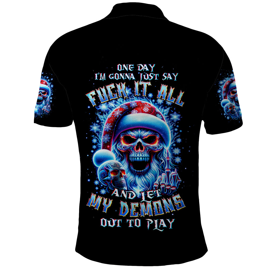 Skull Santa Claus Polo Shirt One Day Say Fuck Itt All And Let My Demons Out - Wonder Print Shop