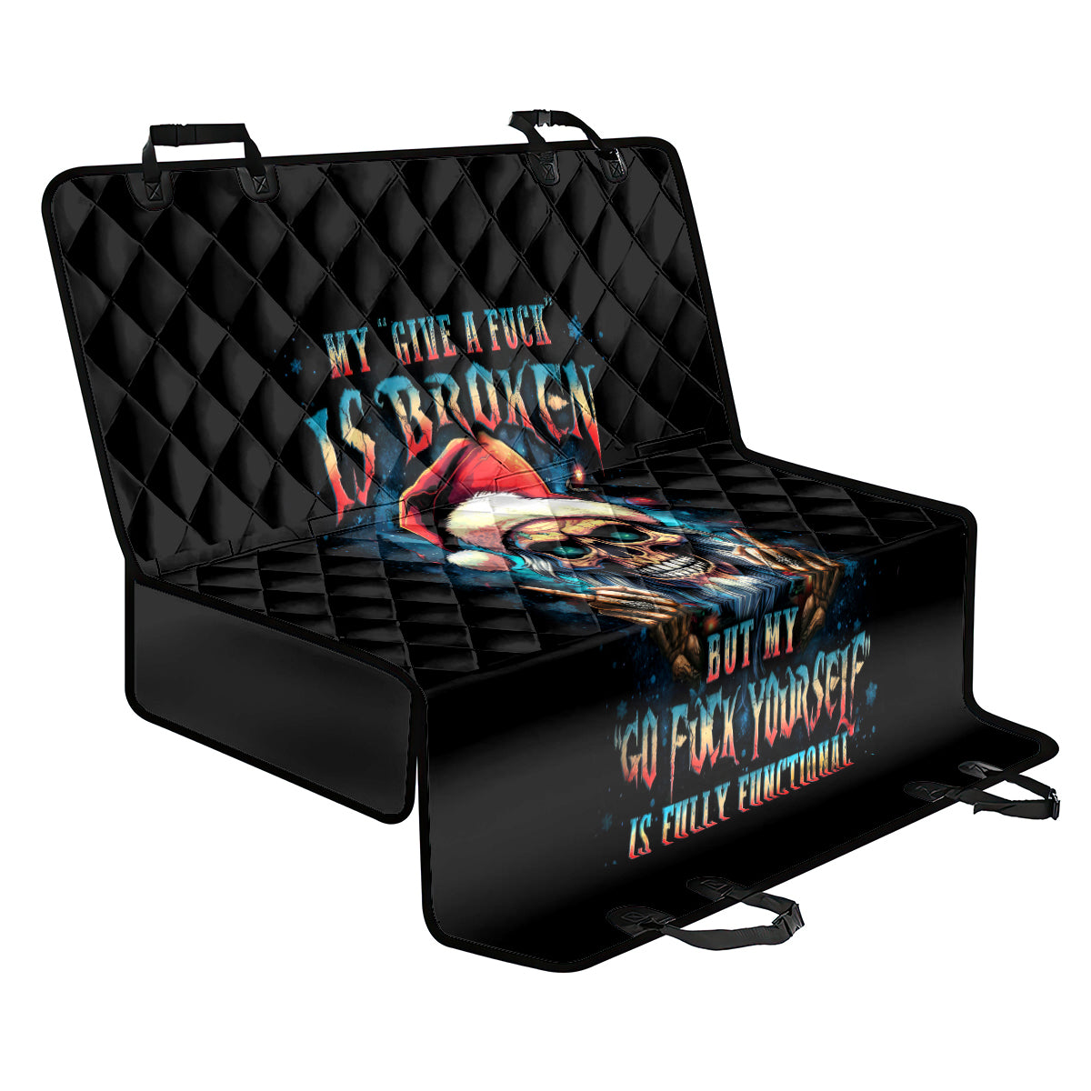 Skull Santa Claus Back Car Seat Cover My Give A Fuck Is Broken My Go Fuck Yourself - Wonder Print Shop