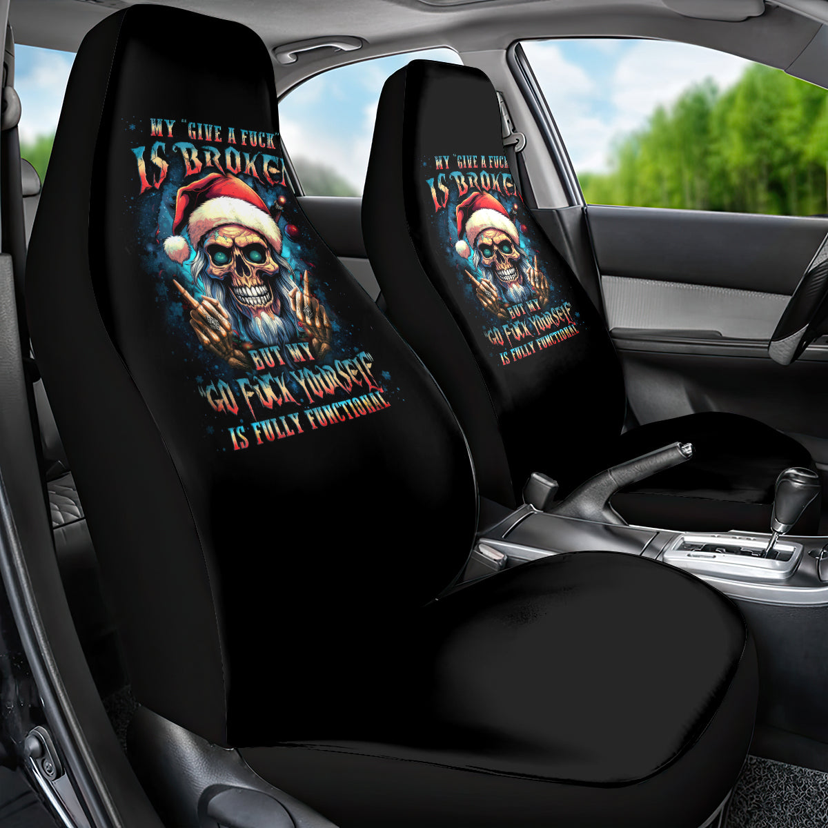 Skull Santa Claus Car Seat Cover My Give A Fuck Is Broken My Go Fuck Yourself - Wonder Print Shop