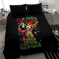 Black duvet set featuring skeleton Santa with multicolor lights and “My Old Friend” slogan