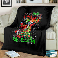 Black skeleton Santa blanket on bed, Hello Darkness My Old Friend colorful graphic