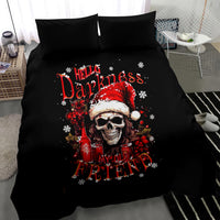 Black bedding set featuring skull Santa illustration and red Darkness text on duvet