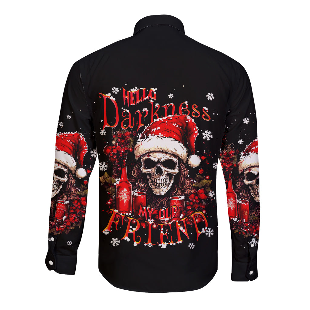 Skull Santa Claus Long Sleeve Button Shirt Hello Darkness My Old Friend - Wonder Print Shop