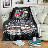 Black Christmas blanket with skeleton Santa, snowy village and HO! HO! HO! text