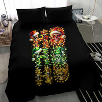 Black bedding set with close sugar skull Santa duvet graphic and two pillowcases