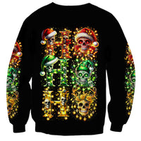 Black unisex sweatshirt with colorful sugar skull Santa graphic front