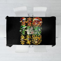 Black tablecloth with colorful sugar skull Santa graphic, rectangular folded table cover