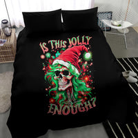 Black kids bedding set featuring skull Santa girl face graphic on duvet with 2 pillowcases