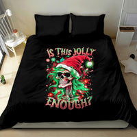 Black kids duvet bedding set with skull Santa girl graphic and matching pillowcases