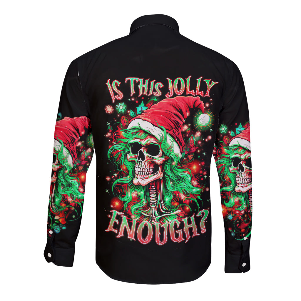 Skull Santa Girl Long Sleeve Button Shirt Is This Jolly Enough - Wonder Print Shop