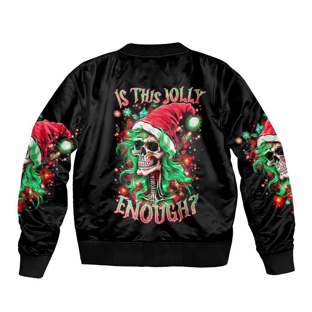 Skull Santa Girl Sleeve Zip Bomber Jacket Is This Jolly Enough - Wonder Print Shop