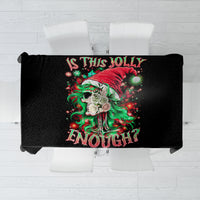 Black rectangular tablecloth with colorful skull Santa graphic print