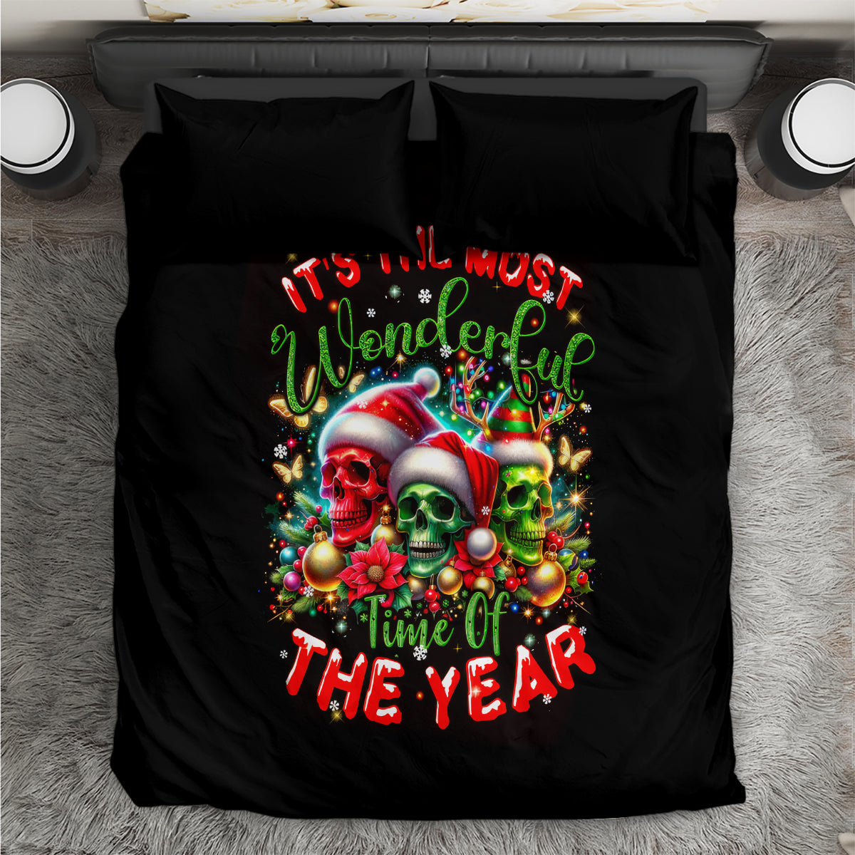 Skull Santa Claus Bedding Set It's The Most Time Of The Year - Wonder Print Shop