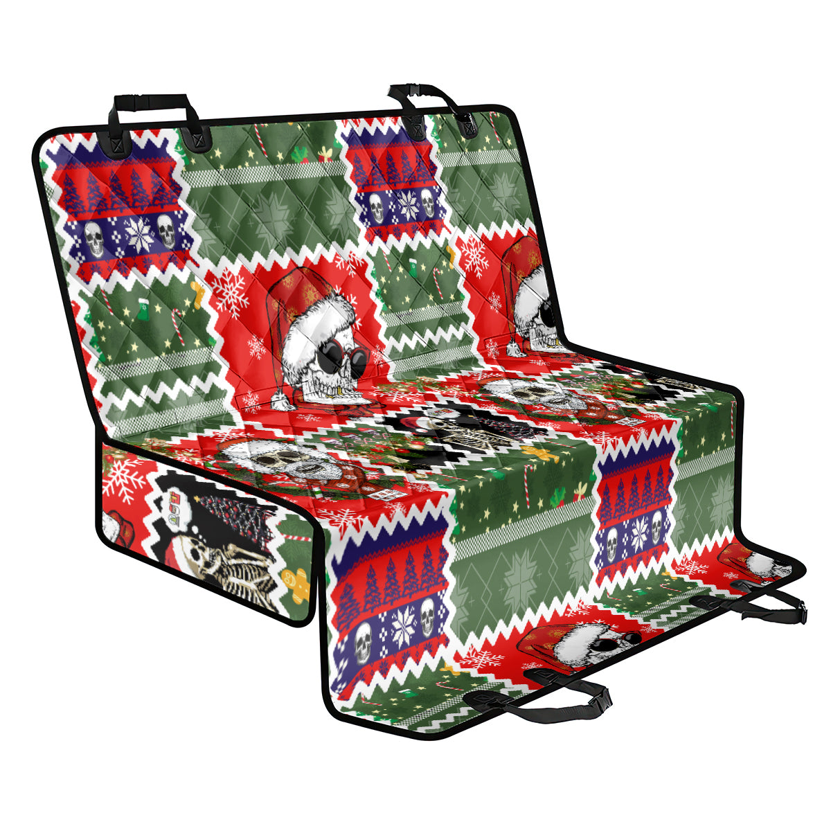 Skeleton Santa Claus Back Car Seat Cover Moodboard Skull Ugly Christmas - Wonder Print Shop