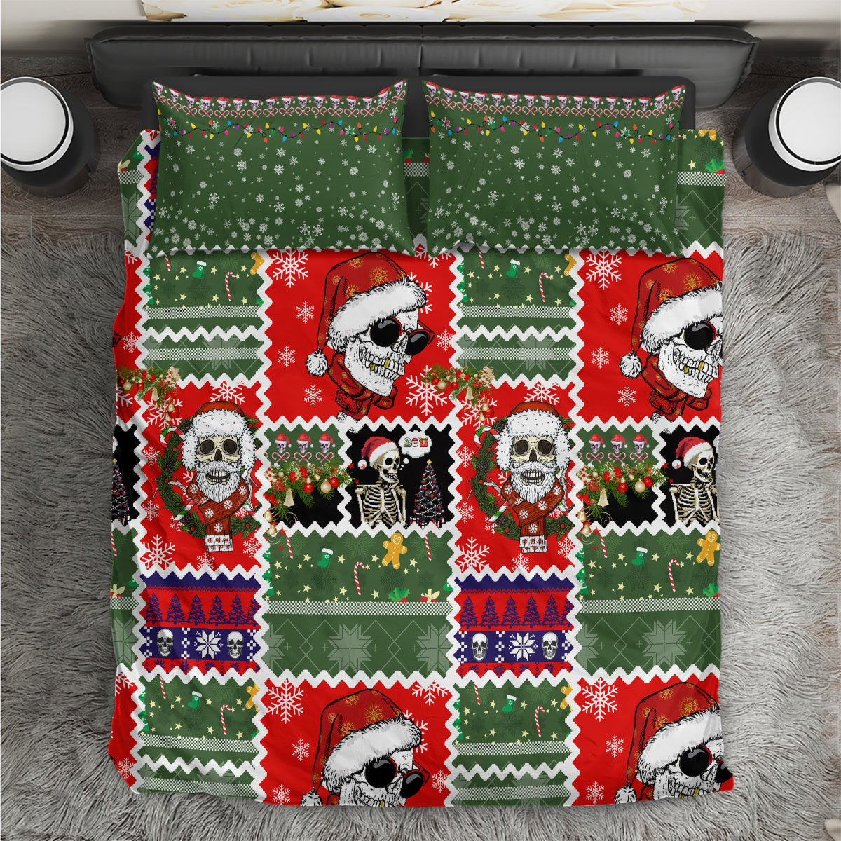 Skeleton Santa Claus Bedding Set Moodboard Skull Ugly Christmas - Wonder Print Shop