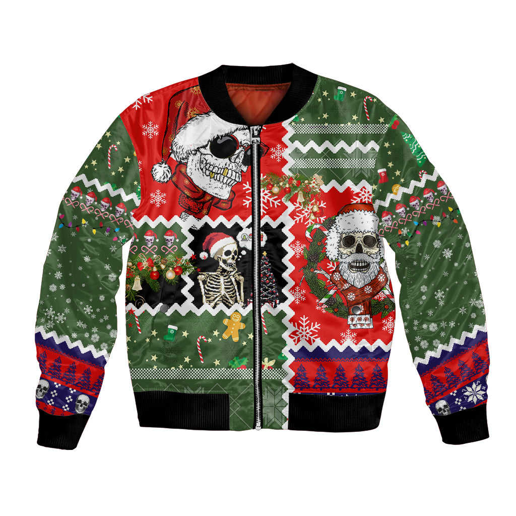 Skeleton Santa Claus Bomber Jacket Moodboard Skull Ugly Christmas - Wonder Print Shop