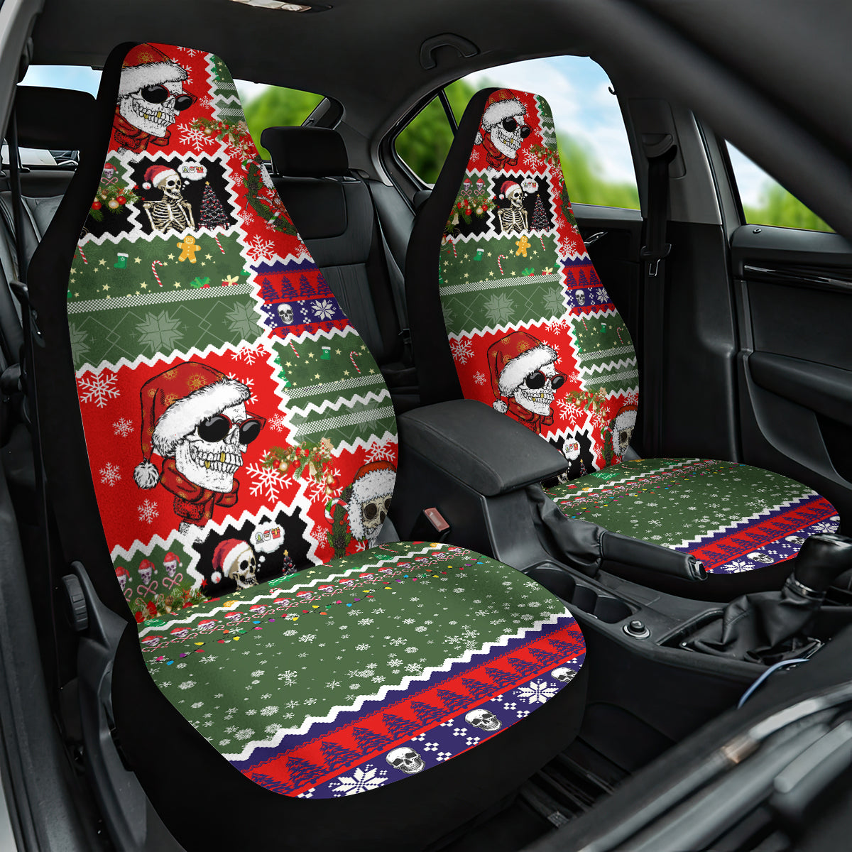 Skeleton Santa Claus Car Seat Cover Moodboard Skull Ugly Christmas - Wonder Print Shop