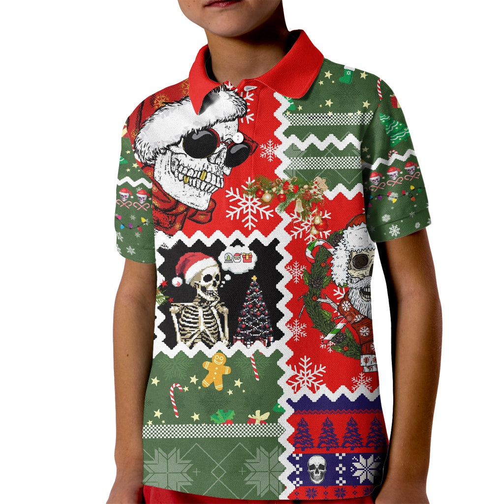 Skeleton Santa Claus Kid Polo Shirt Moodboard Skull Ugly Christmas - Wonder Print Shop