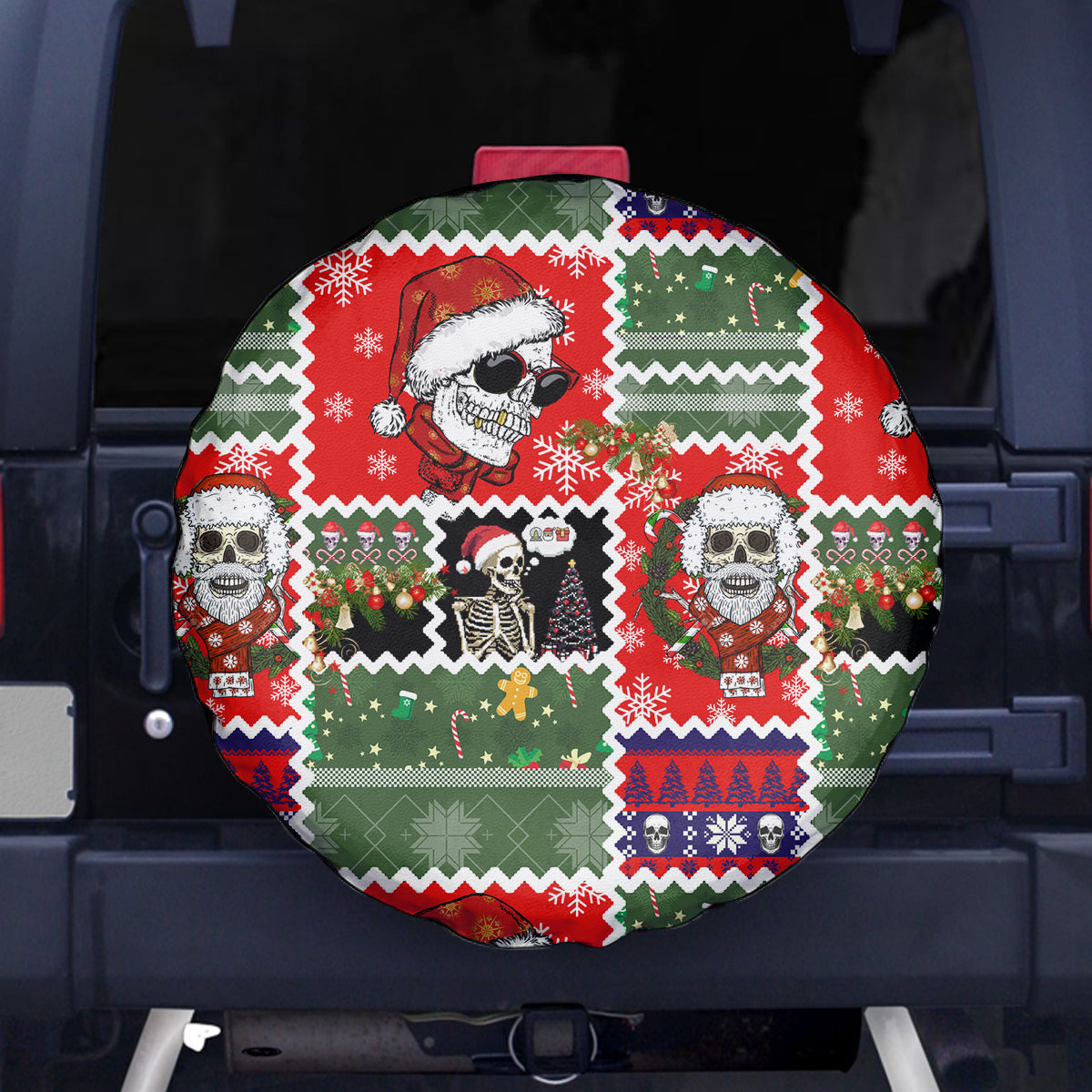 Skeleton Santa Claus Spare Tire Cover Moodboard Skull Ugly Christmas - Wonder Print Shop