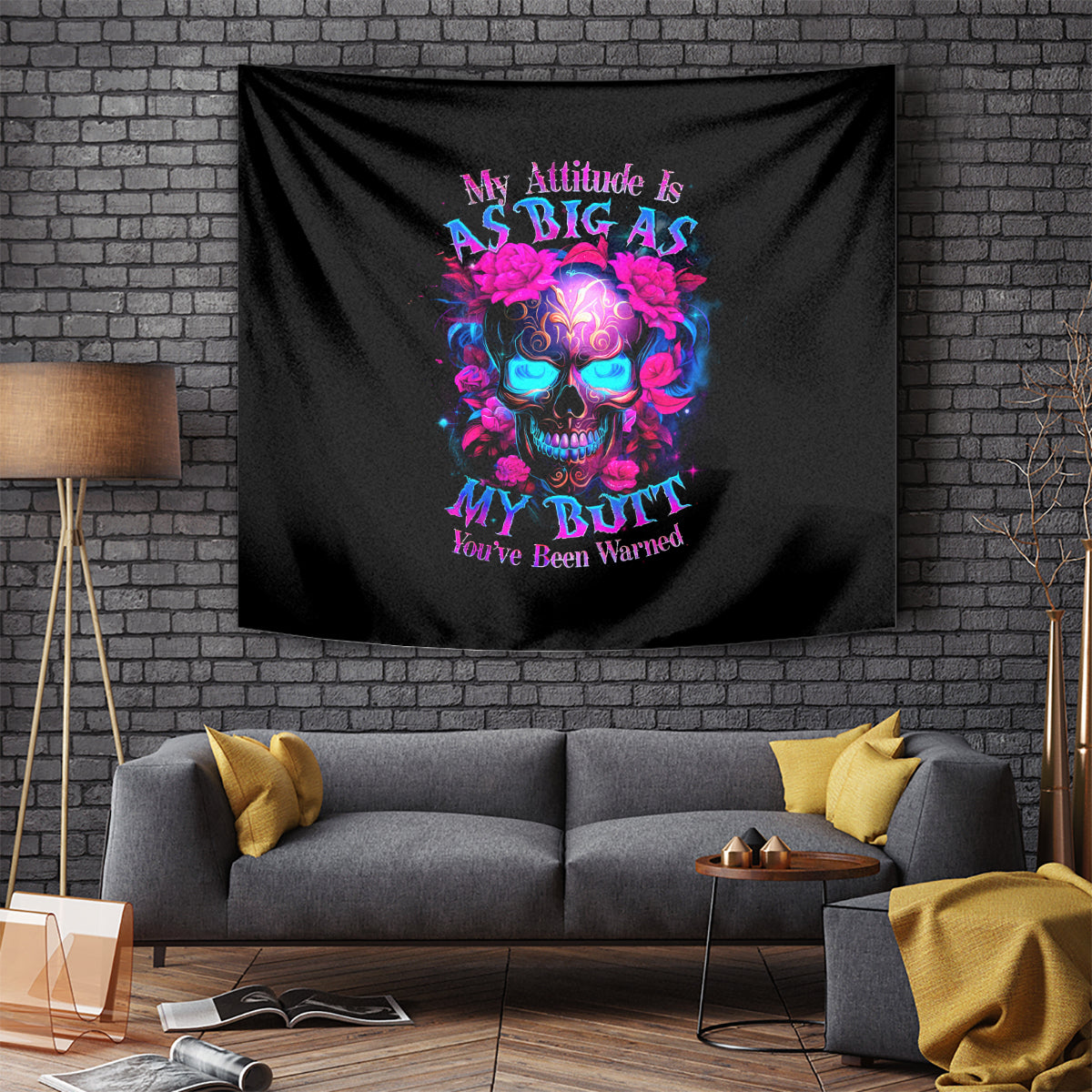 sugar-skull-tapestry-my-attitude-is-as-big-as-my-butt-youve-been-warned