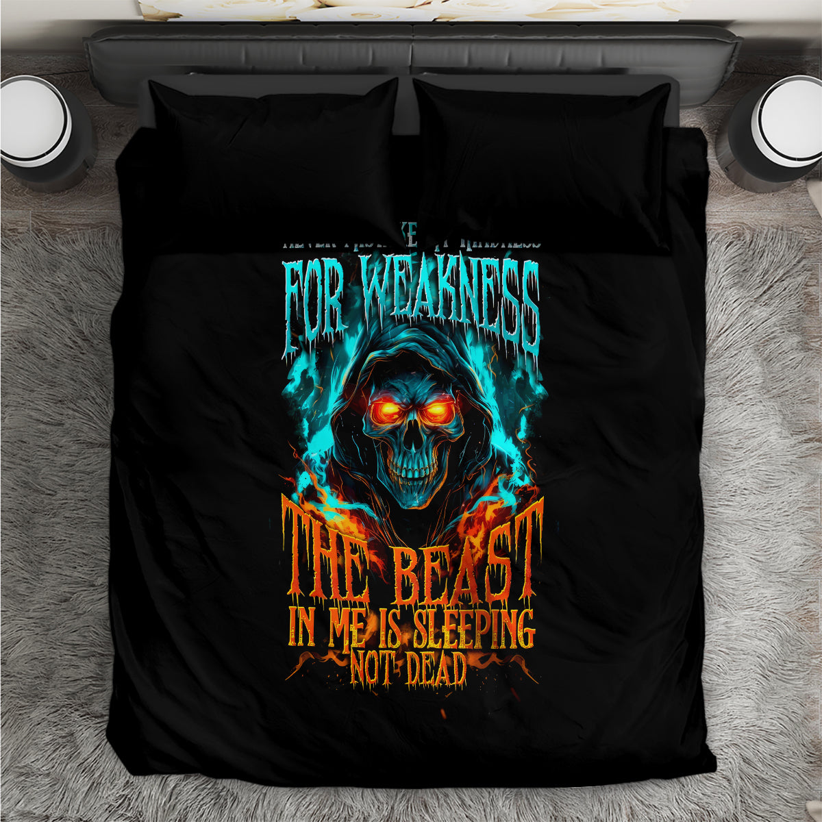 Flame Skull Bedding Set Never Mistake My Kindness For Weakness The Beast In Me Is Sleeping Noe Dead - Wonder Print Shop