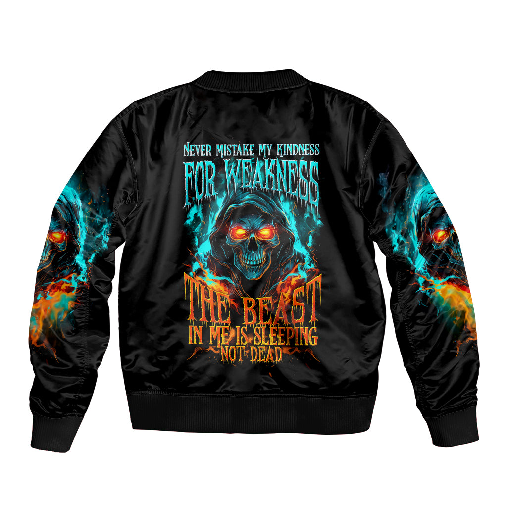 Flame Skull Bomber Jacket Never Mistake My Kindness For Weakness The Beast In Me Is Sleeping Noe Dead - Wonder Print Shop