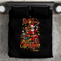 Black bedding set with Santa skeleton and Christmas tree graphic on duvet