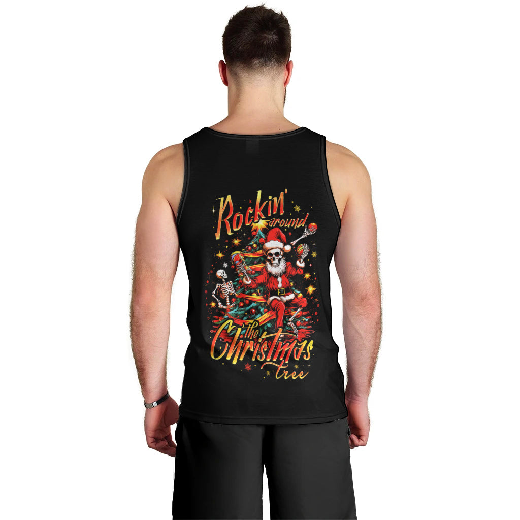 Skeleton Santa Claus Men Tank Top Rockin' Around The Christmas Tree - Wonder Print Shop