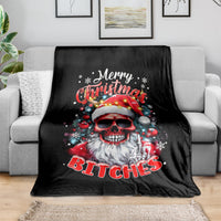 Black skeleton Santa throw blanket, Merry Christmas and 'BITCHES' print