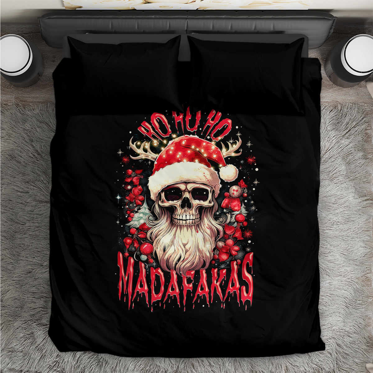 Skull Santa Claus Bedding Set Ho Ho Ho Madafakas - Wonder Print Shop