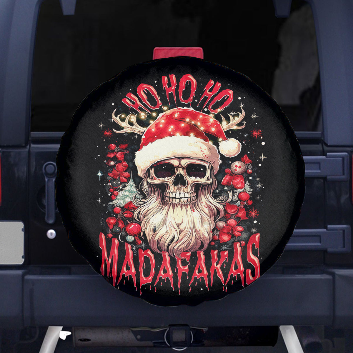 Skull Santa Claus Spare Tire Cover Ho Ho Ho Madafakas - Wonder Print Shop