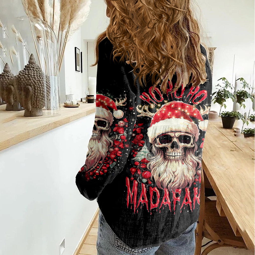 skull-santa-claus-women-casual-shirt-ho-ho-ho-madafakas