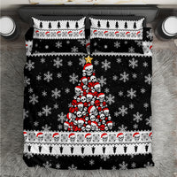Black Christmas bedding set with snowflakes, skulls, and red skull tree motif