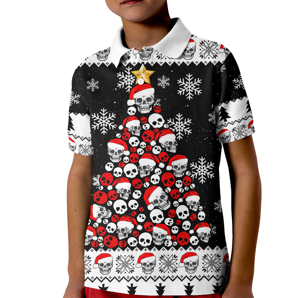 Skull Santa Kid Polo Shirt Tree Skull Santa Ugly Christmas - Wonder Print Shop