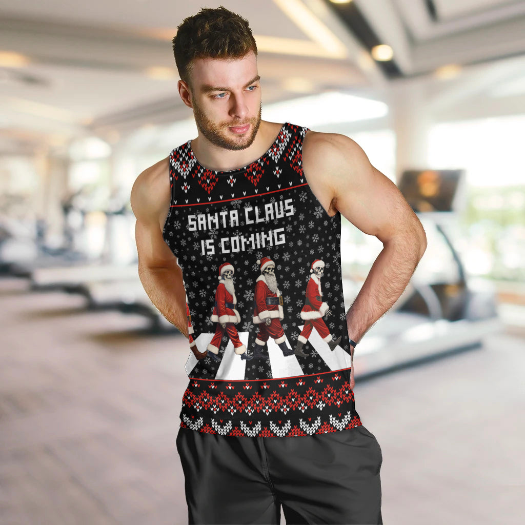 Skeleton Santa Claus Men Tank Top Santa Claus Is Coming Cross Street - Wonder Print Shop