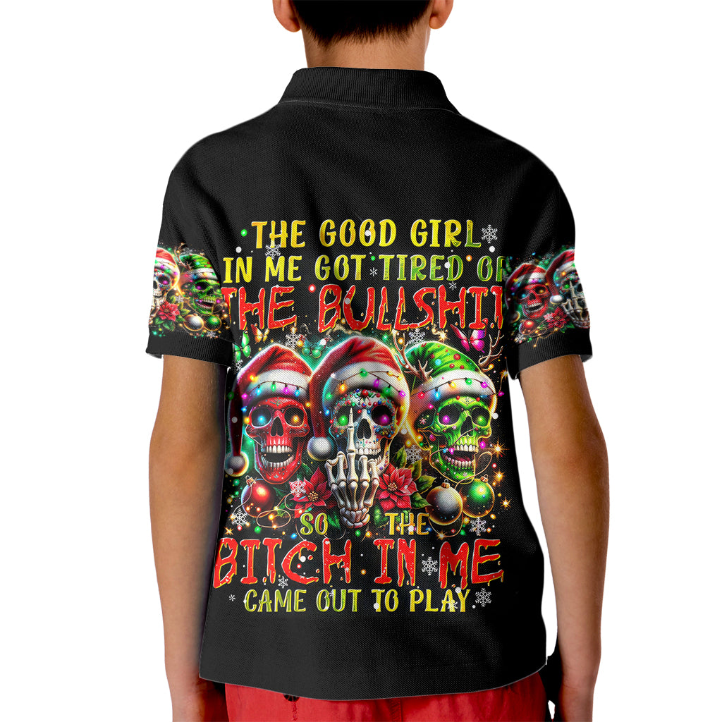 Sugar Skull Santa Kid Polo Shirt The Good Girl In Me Got Tired So Bitch In Me Came Out - Wonder Print Shop