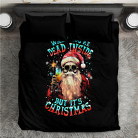 Black duvet cover bedding set with cartoon skull Santa holding a bottle, Christmas graphic