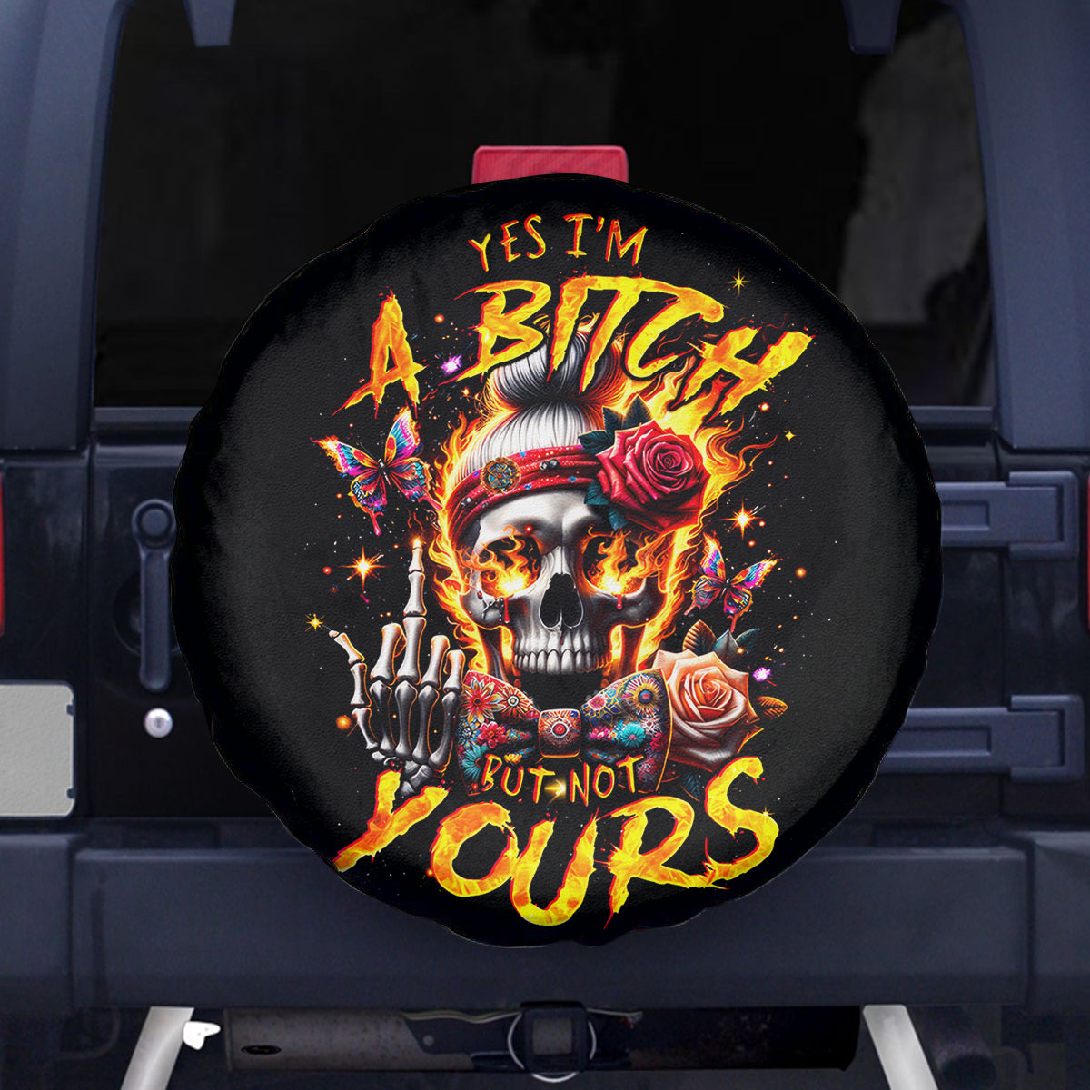 Lady Skull Spare Tire Cover Yes I'm A Bitch But Not Yours - Wonder Print Shop