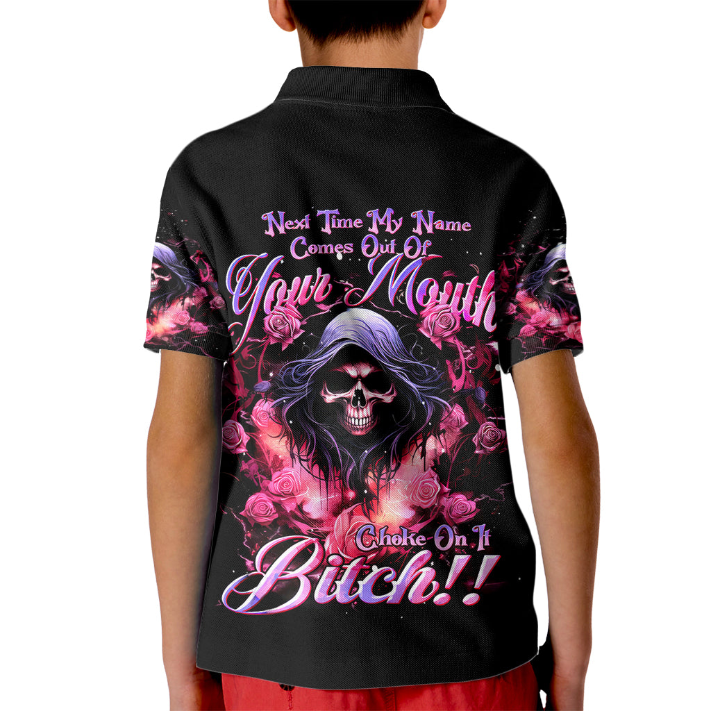 Rose Skull Kid Polo Shirt Next Time My Name Comes Out Of Your Mouth Choke On iT Bitch - Wonder Print Shop