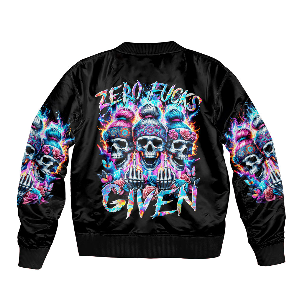 Lady Skull Bomber Jacket Zero Fucks Given - Wonder Print Shop