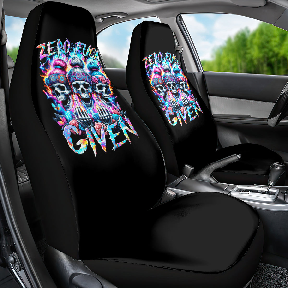 Lady Skull Car Seat Cover Zero Fucks Given - Wonder Print Shop