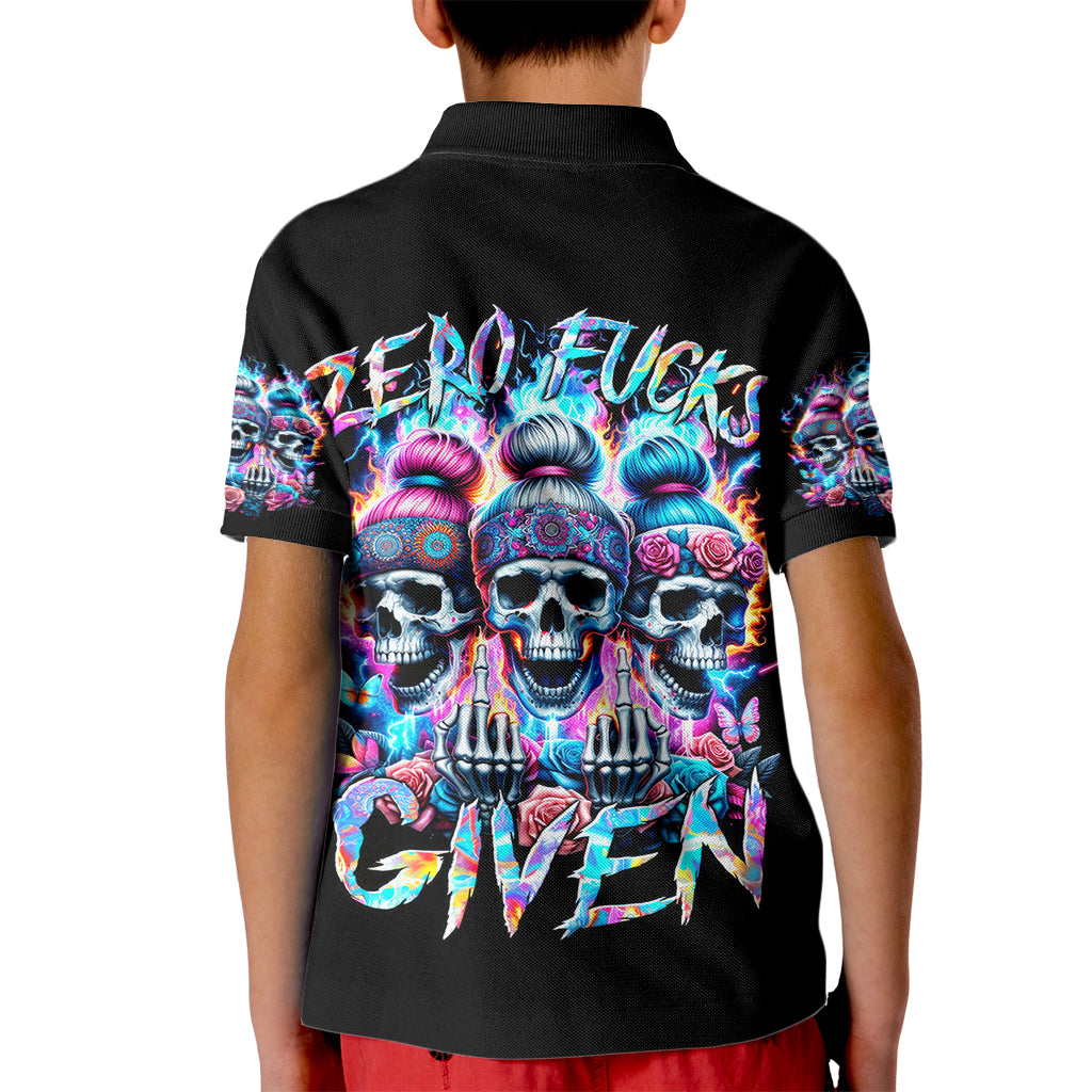 Lady Skull Kid Polo Shirt Zero Fucks Given - Wonder Print Shop