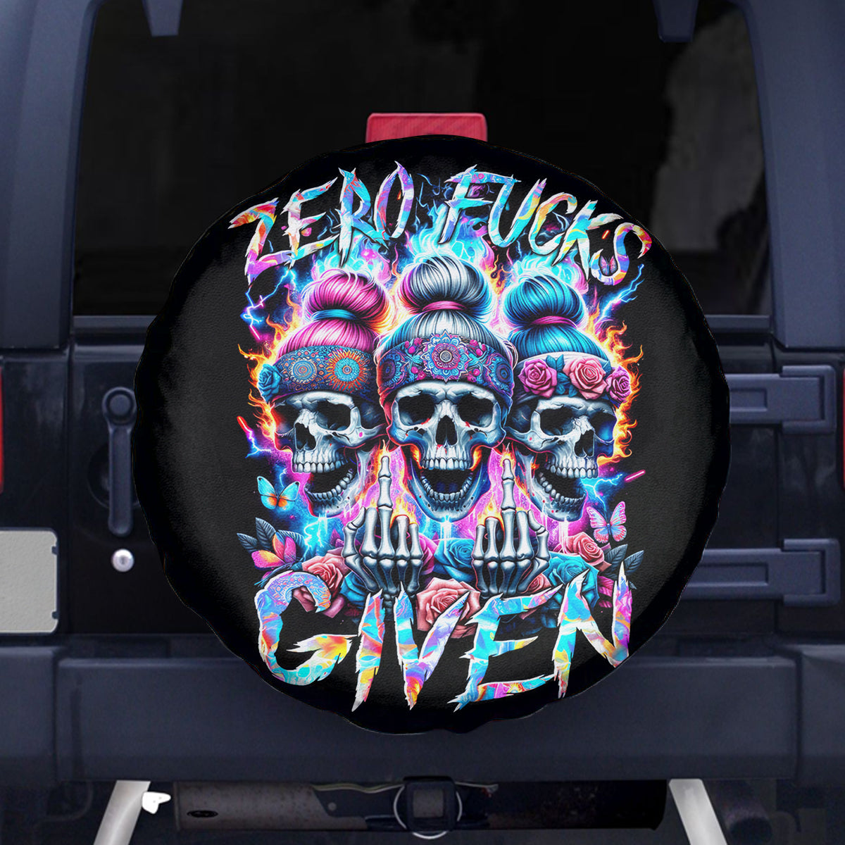 Lady Skull Spare Tire Cover Zero Fucks Given - Wonder Print Shop