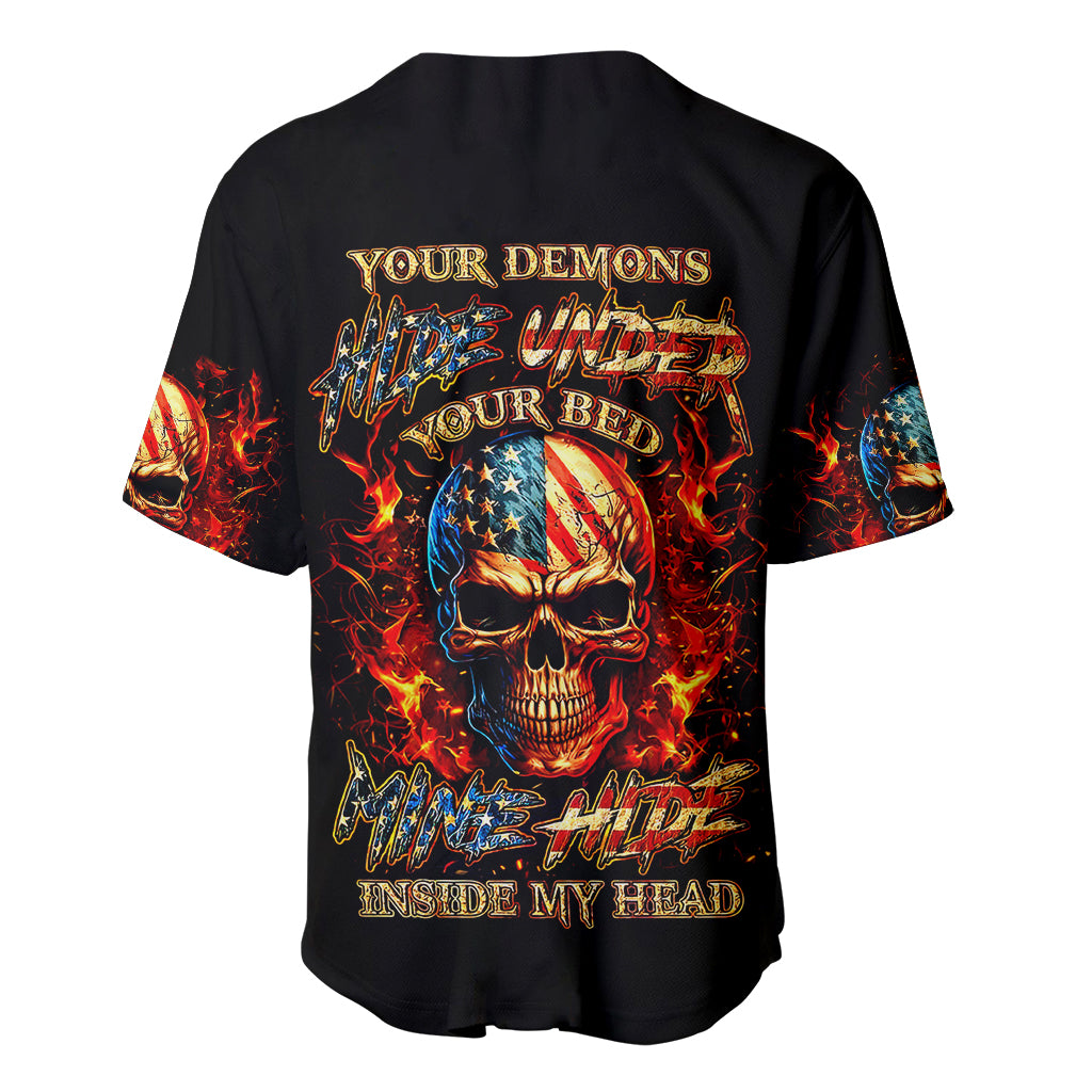 Fire Skull Baseball Jersey My Demon Hide Inside My Head - Wonder Print Shop