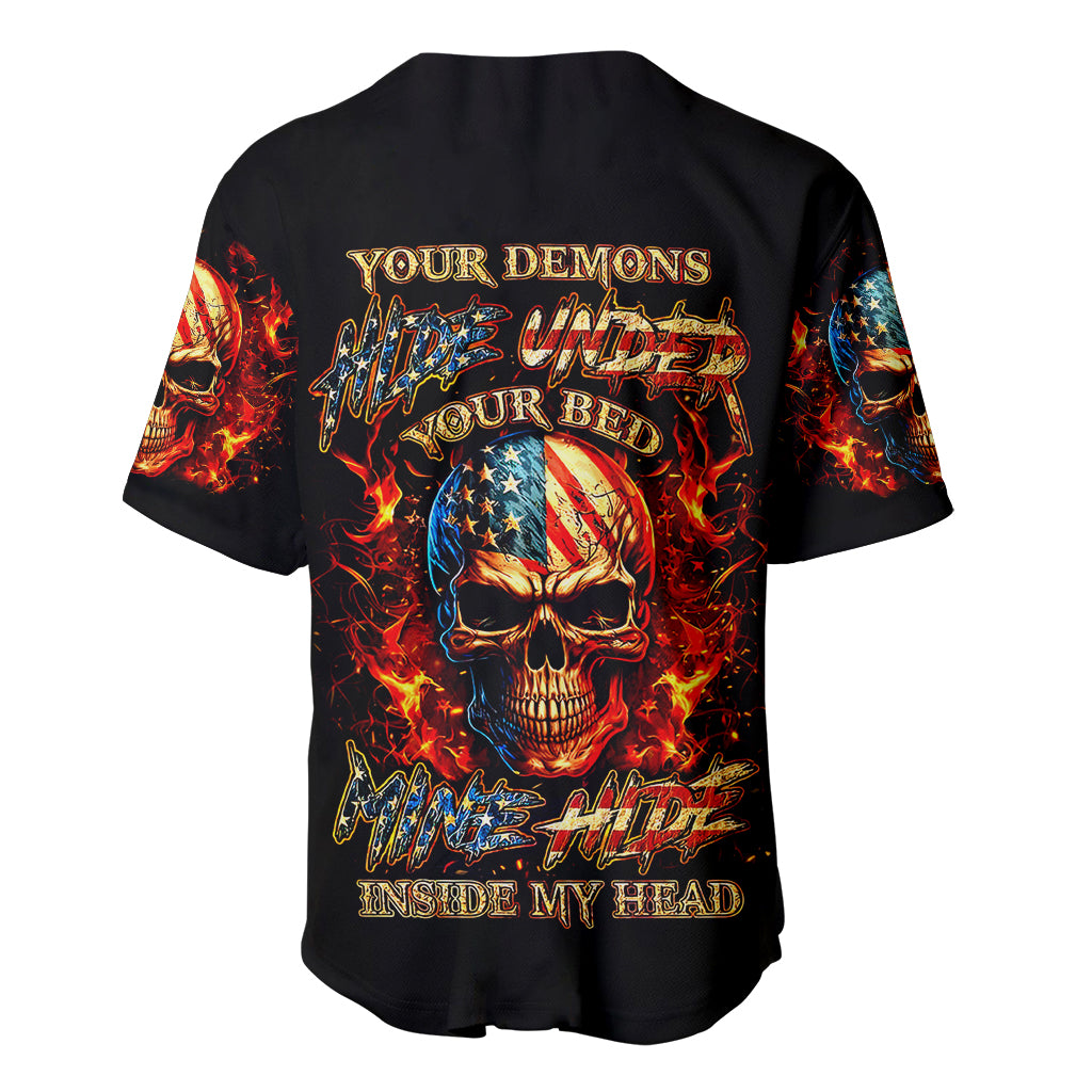 Fire Skull Baseball Jersey My Demon Hide Inside My Head - Wonder Print Shop